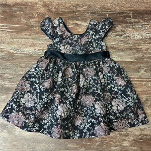 Bonnie Jean Black Floral Party Dress with Pink and Champagne Accents